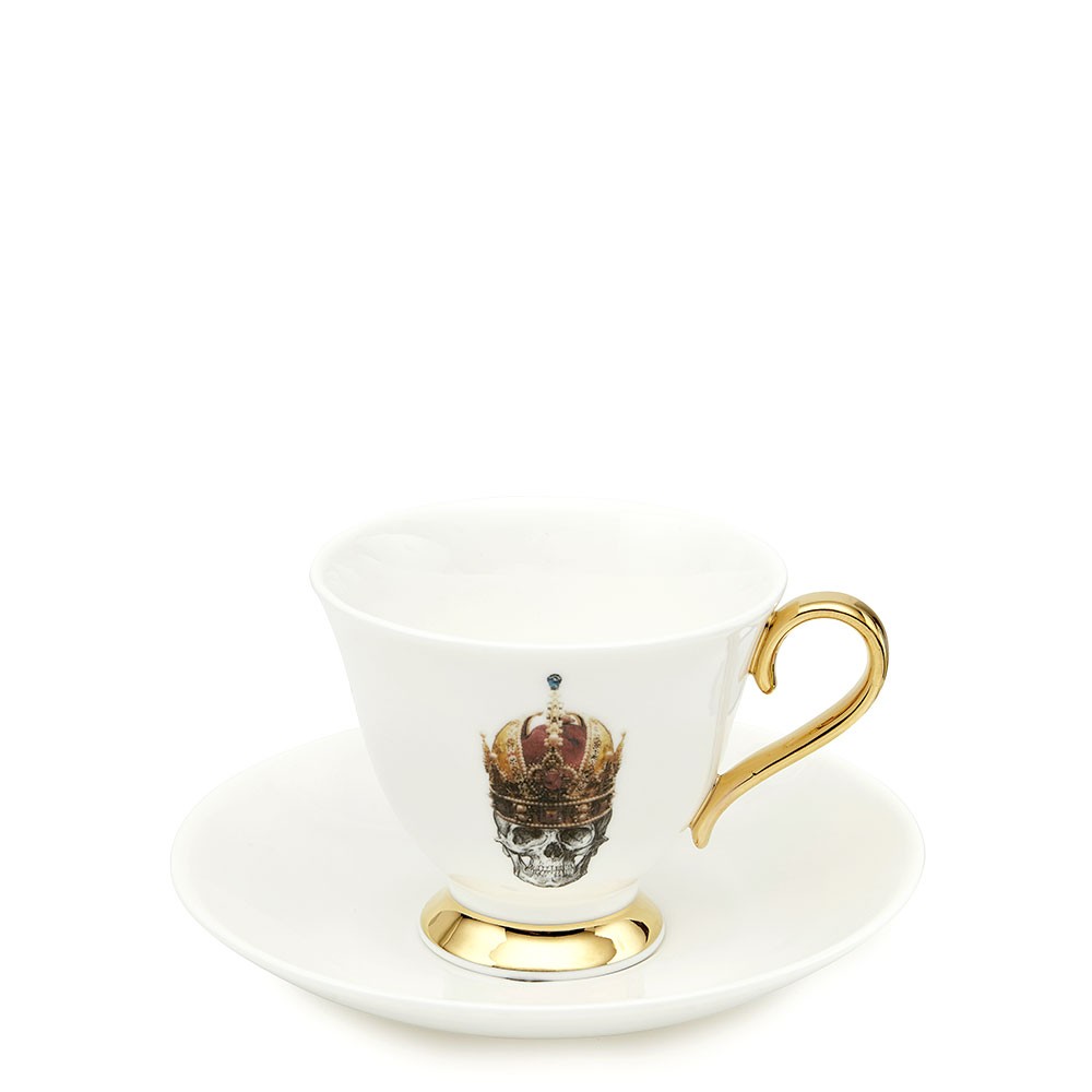 Skull in Red Crown Teacup and Saucer