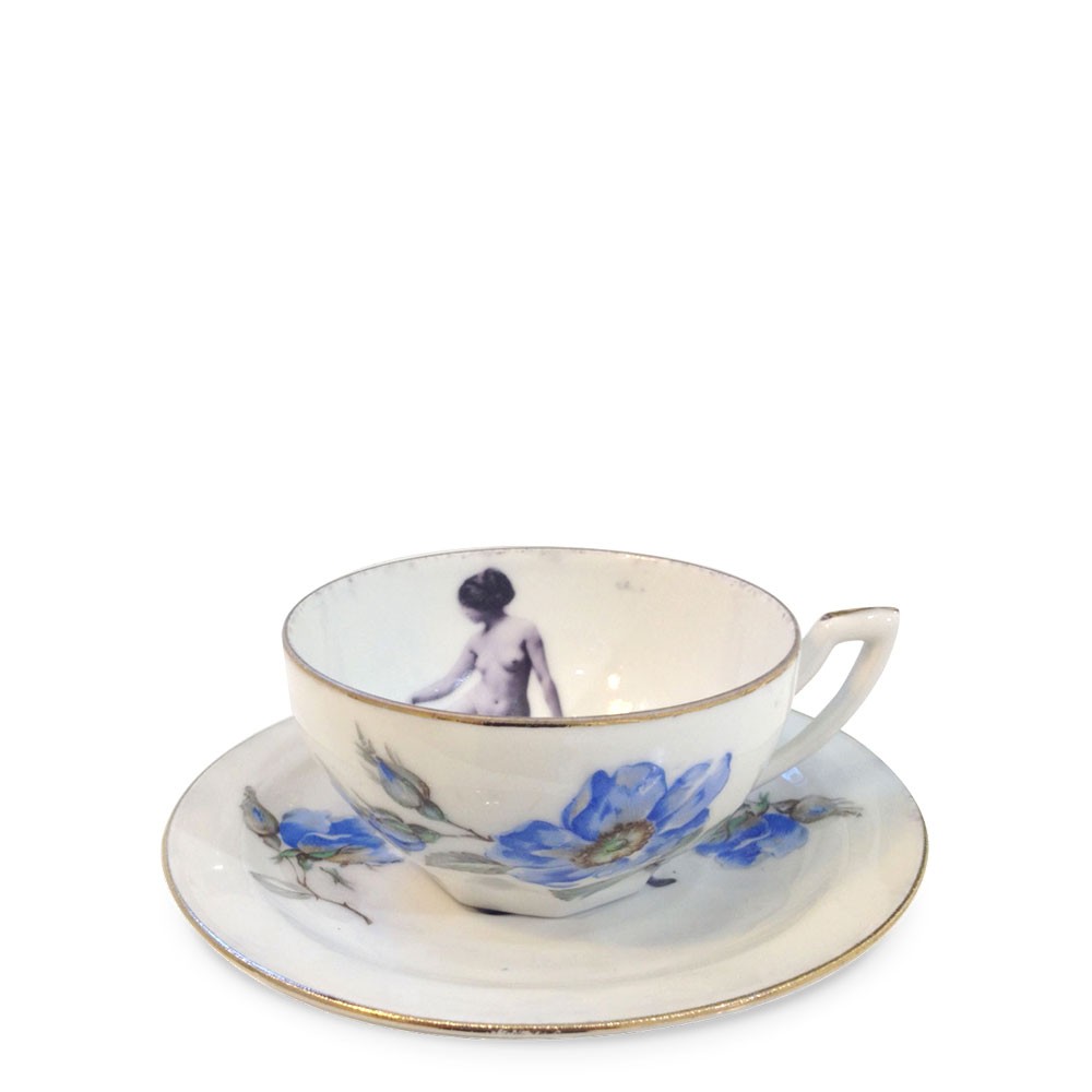 Upcycled Vintage Girl in a Cup Teacup and Saucer