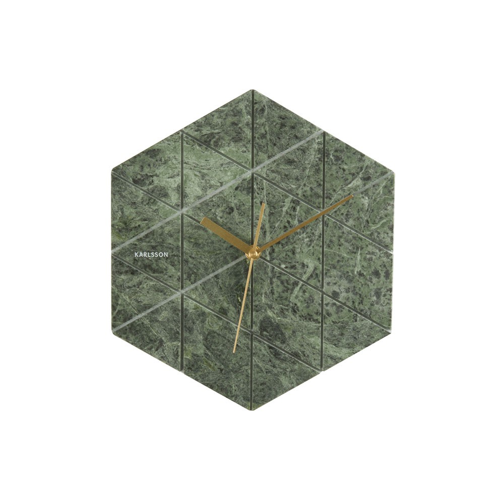 Marble Hexagon Wall Clock - Green