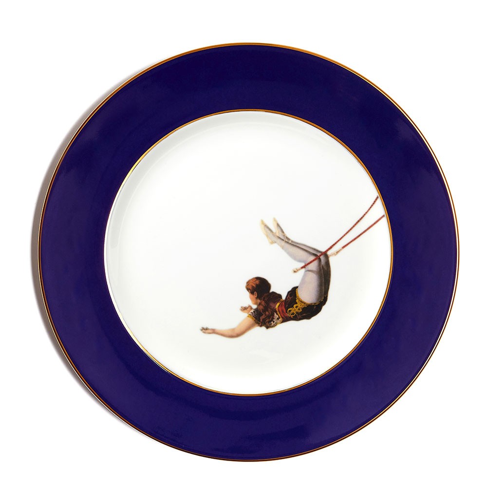Trapeze Girl Bone China Dinner Plate - Cobalt Blue