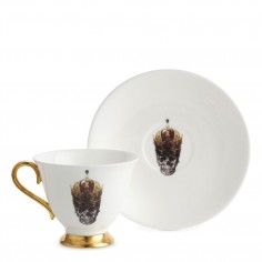 Skull in Red Crown Teacup and Saucer