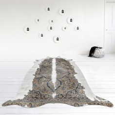 Super Long Blue & Brown Persian Cowhide Rug