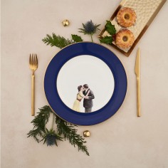 Kissing Couple Bone China Dinner Plate - Cobalt Blue