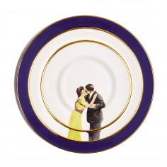 Kissing Couple Bone China Dinner Plate - Cobalt Blue